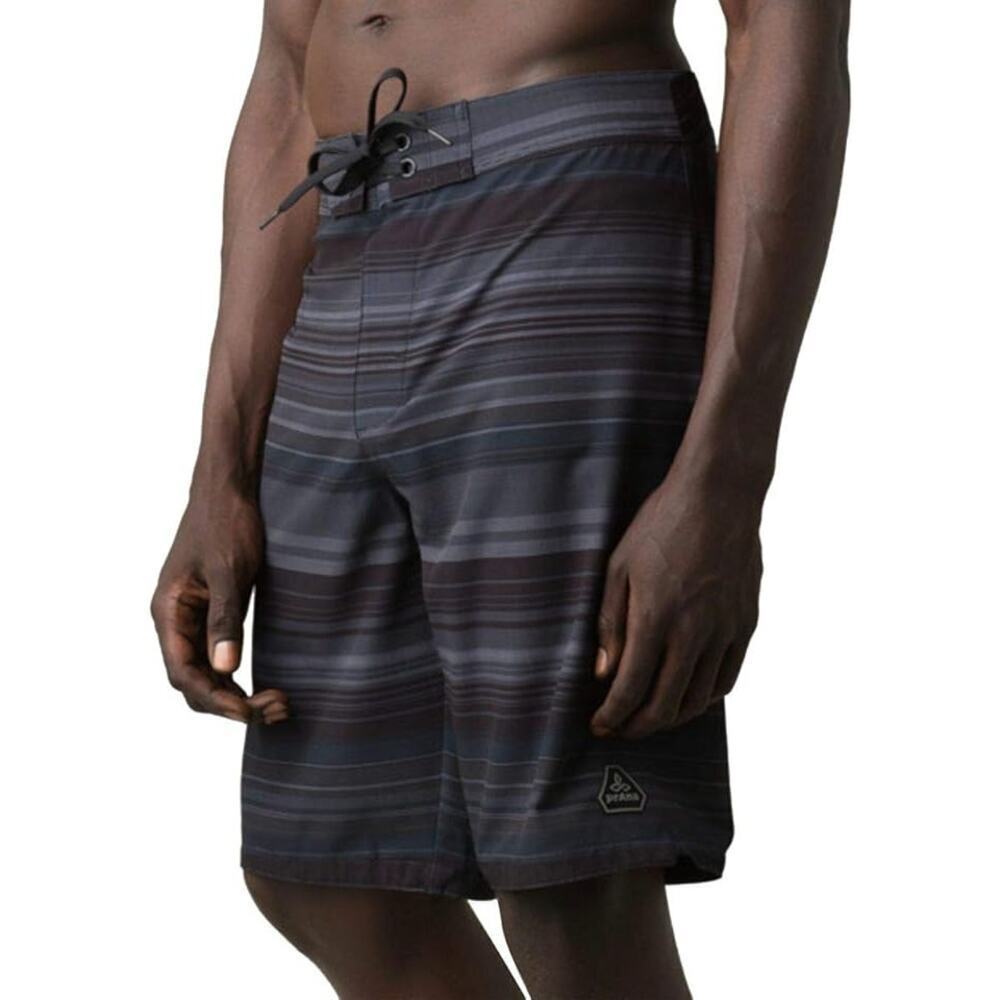 prAna Fenton 10" Boardshorts Striped Drawstring Short Coal Pontoon Black Gray 28